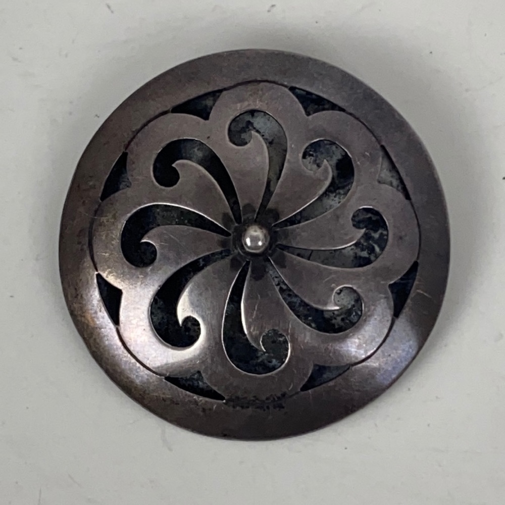 Vintage Sterling Silver Round Brooch 925 IMP Taxco